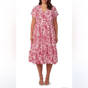 NWOT Estelle Cote Dazur Embroidered Women’s Midi Dress Paisley Floral Red White